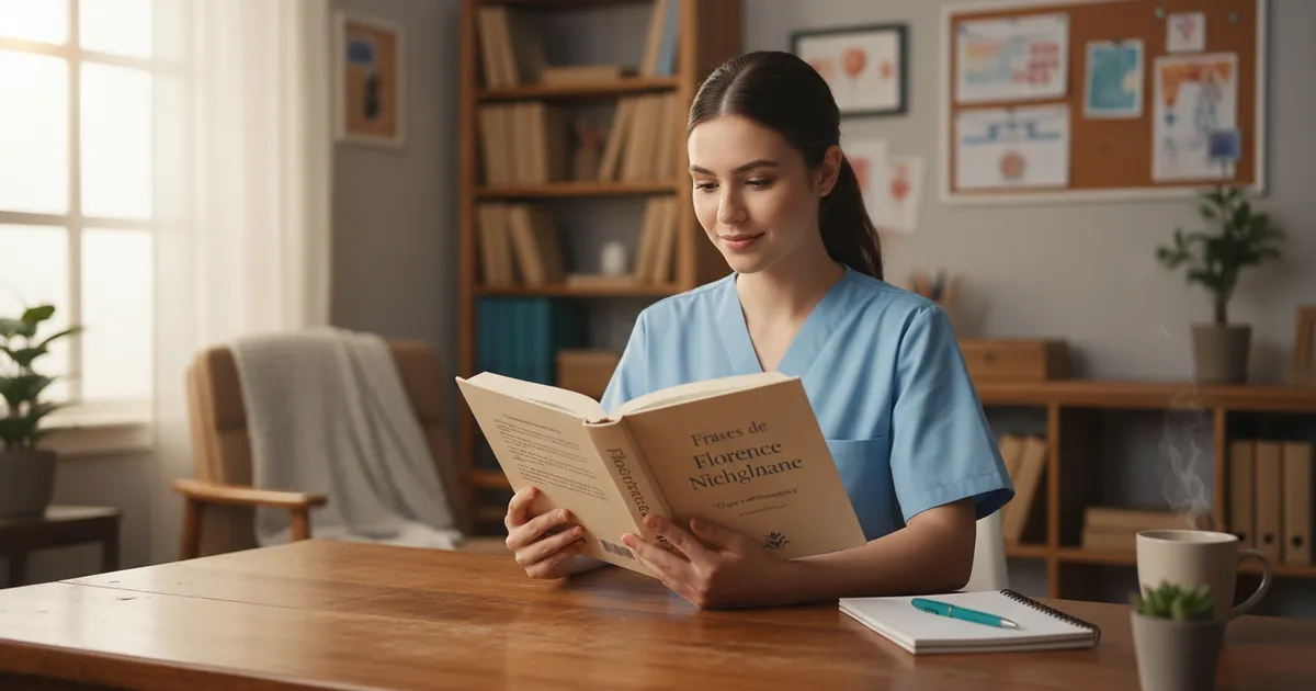 Estudiante de enfermería leyendo frases inspiradoras de Florence Nightingale en Nursalia